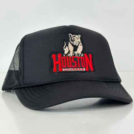 Custom Houston Cougars on a Black Mesh Trucker SnapBack Patch Hat Cap