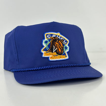 Custom Camel Smooth Character patch on a Blue Strapback Patch Hat Cap