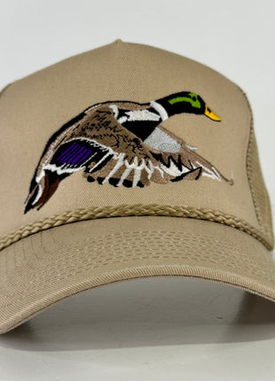 Mallard Duck Khaki Mesh SnapBack Hat Cap Custom Embroidery