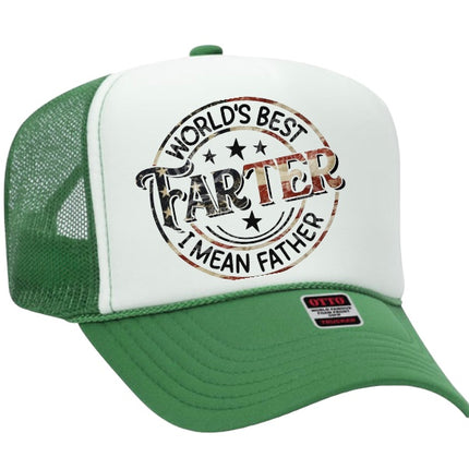 Worlds best farter I mean father custom print mesh trucker SnapBack hat cap