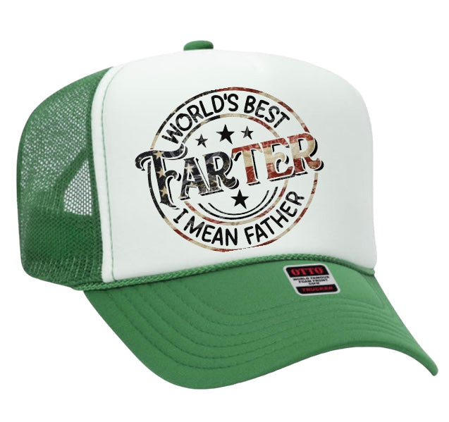 Worlds best farter I mean father custom print mesh trucker SnapBack hat cap