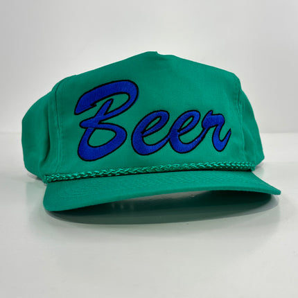 Beer on a Green SnapBack hat cap with rope collab hat Rowdy Roger Custom Embroidery