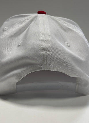 University of Madizyn Wisconzyn on a White Crown Red Brim Snapback Cap Hat Custom Embroidery