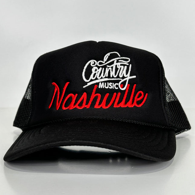 NASHVILLE COUNTY MUSIC Black Mesh Trucker SnapBack Hat Cap Custom Embroidery