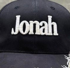 Custom order. Jonah embroidered on a black Snapback hat cap custom embroidery