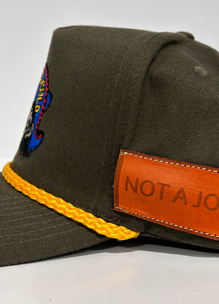 ACAPULCO GOLD With Sewed on Side Leather Pocket Army Green Rope Tall Crown Mesh Back Trucker SnapBack Cap Hat Custom Embroidered