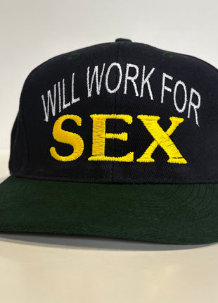 WILL WORK FOR Vintage Mid Crown Navy Blue Strapback Funny Cap Hat Custom Embroidered