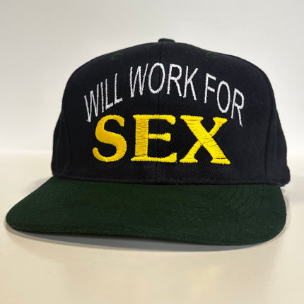 WILL WORK FOR Vintage Mid Crown Navy Blue Strapback Funny Cap Hat Custom Embroidered