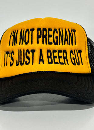 IM NOT PREGNANT ITS JUST A BEER GUT Black Mesh SnapBack Trucker Cap Funny Beer Drinking Hat Custom Embroidered Collab Cut The Activist