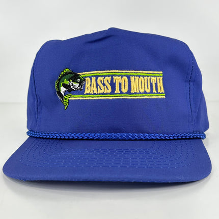 BASS TO MOUTH on a Vintage Blue Mid Crown Strapback Cap Hat Custom Embroidered Collab Shawn Ricketts