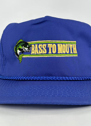 BASS TO MOUTH on a Vintage Blue Mid Crown Strapback Cap Hat Custom Embroidered Collab Shawn Ricketts