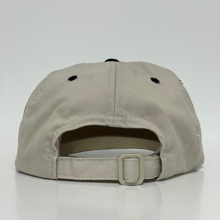 BOOTY HUNTER Vintage Tan Black Brim Strapback Cap Hat Custom Embroidered