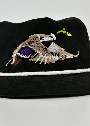 Mallard Duck White Rope Black SnapBack Cap Hat Custom Embroidered
