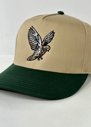 DOVE Hunting  Khaki Brim Green Crown Adjustable SnapBack Ball Cap Outdoors Hat Custom Embroidered