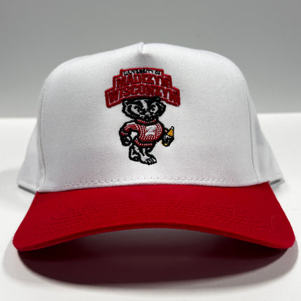 University of Madizyn Wisconzyn on a White Crown Red Brim Snapback