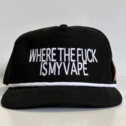 Custom Where The F Is My Vape Sewn on Genuine Leather Holder White Rope Black SnapBack Cap Hat Custom Embroidered