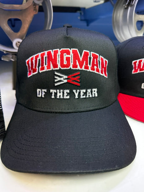 Wingman of the year on a black SnapBack Collab Wingman of the year Wotyofficial Custom Embroidered