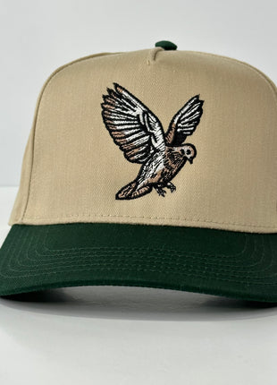 DOVE Hunting  Khaki Brim Green Crown Adjustable SnapBack Ball Cap Outdoors Hat Custom Embroidered
