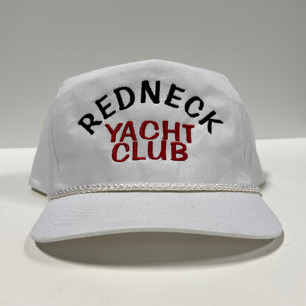 Redneck Yacht Club on a white SnapBack hat cap with rope custom embroidered