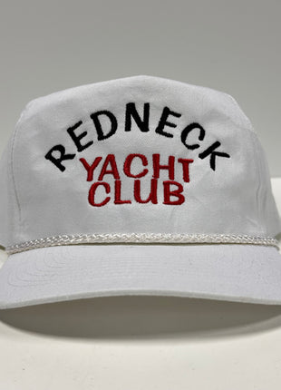 Redneck Yacht Club on a white SnapBack hat cap with rope custom embroidered