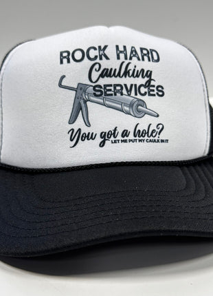 ROCK HARD CAULKING SERVICES Funny Black Mesh Trucker SnapBack Cap Hat Custom Printed