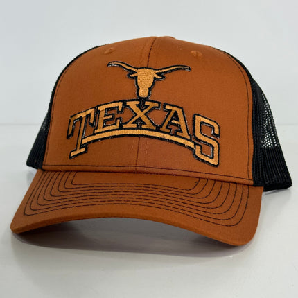 Custom Texas Longhorns on a orange SnapBack Black Mesh Hat Cap