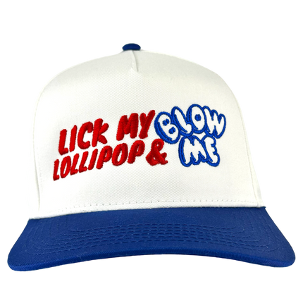 LICK MY LOLLIPOP Funny SnapBack Cap Inappropriate Hat Custom Embroidered Collab Rowdy Roger