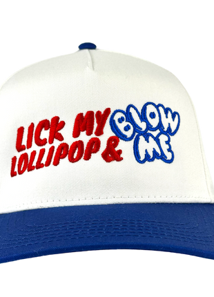 LICK MY LOLLIPOP Funny SnapBack Cap Inappropriate Hat Custom Embroidered Collab Rowdy Roger