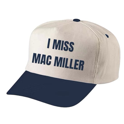 Custom order I Miss Mac Miller on a off white and navy Snapback Hat Cap Custom Embroidery