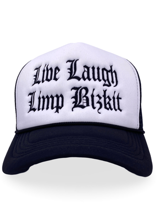 Live Laugh Limp Bizkit Custom Embroidered WHITE/BLACK MESH HAT