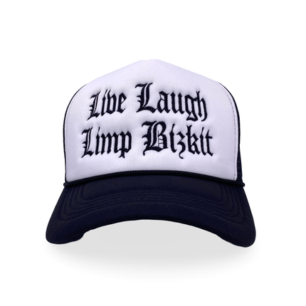 Live Laugh Limp Bizkit Custom Embroidered WHITE/BLACK MESH HAT