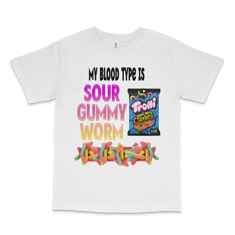 My Blood Type Is Sour Gummy Worms Custom Printed T-Shirt