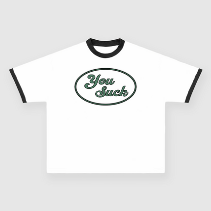 You Suck Custom Printed White/Black Ringer T-Shirt
