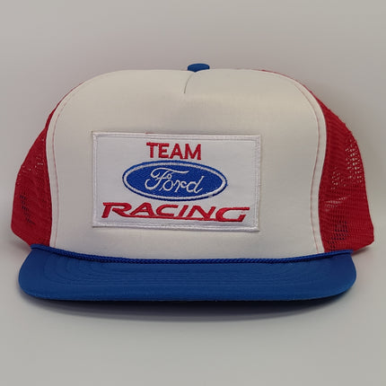 Custom Team Ford Racing Vintage Red Mesh Rope Snapback Cap Hat (Ready To Ship)