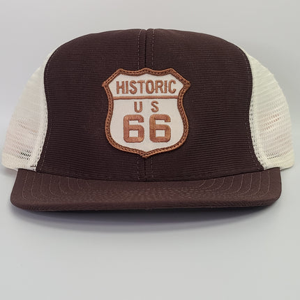 Custom Historic US Route 66 Vintage Brown Mesh Snapback Cap Hat (Ready To Ship)