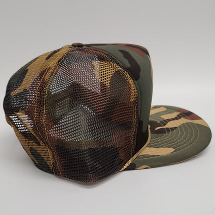 Vintage Camo With Mid Crown Flat Brim Blank Foam Mesh Tan Rope Snapback Hat With Rope