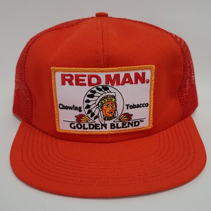 Custom Redman Chewing Tobacco Golden Blend Orange Vintage Mesh Trucker Snapback Cap Hat