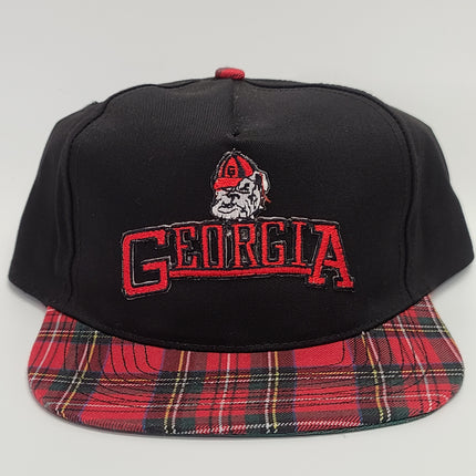 Custom Georgia Bulldogs Black And Red Plaid Vintage Snapback With Low Crown And Flat Brim Cap Hat (Ready To Ship)