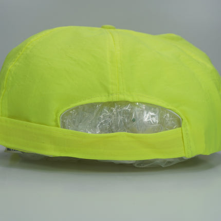 Vintage Neon Yellow Nylon Mid Crown 5 Panel Velcroback Hat Cap with Rope