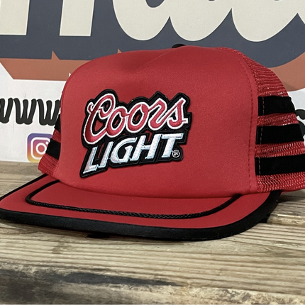Custom COORS LIGHT BEER Vintage Black 3 Stripe Red Mesh Trucker Cap Snapback Hat