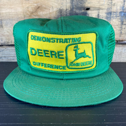 Vintage John Deere Demonstrating difference Green Mesh Snapback Trucker Hat Cap K-Brand K Products Made in USA