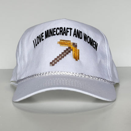 I love Minecraft and Women White SnapBack Funny Cap Hat Custom Embroidered Hutchbucketz Collab