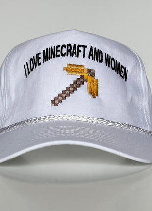 I love Minecraft and Women White SnapBack Funny Cap Hat Custom Embroidered Hutchbucketz Collab