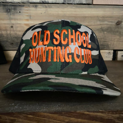 Oldschool hunting club Camo mesh curved brim Snapback hat cap custom embroidery
