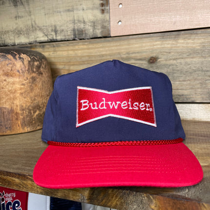 Custom Budweiser Beer Vintage Navy Blue Red Bill Rope Strapback Cap Hat