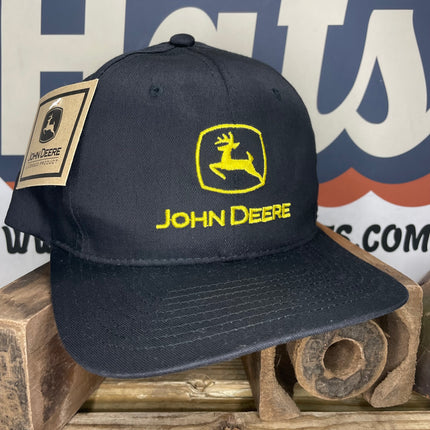 Vintage John Deere Black Snapback Cap Hat With Tags DEADSTOCK