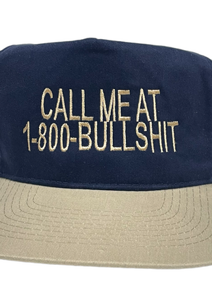 CALL ME AT 1-800-BULLSHIT Vintage Navy Blue Strapback Cap Hat Funny Custom Embroidered