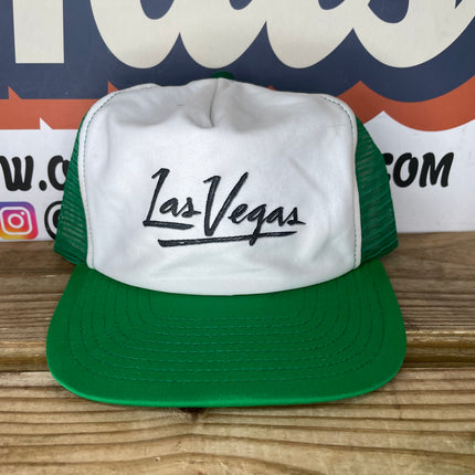 Vintage Las Vegas Green Mesh Trucker SnapBack Hat Cap Made in USA