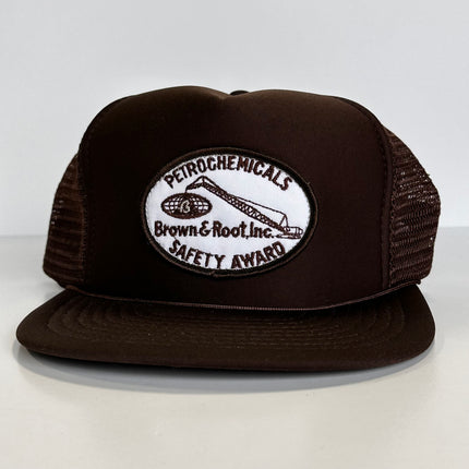 Custom Petrochemicals Brown Root Safety Award Vintage Brown Mesh Trucker SnapBack Hat Cap