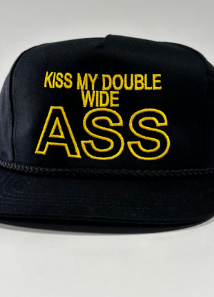 Kiss My Double Wide Ass on a Black SnapBack Hat Cap with Rope Custom Embroidery